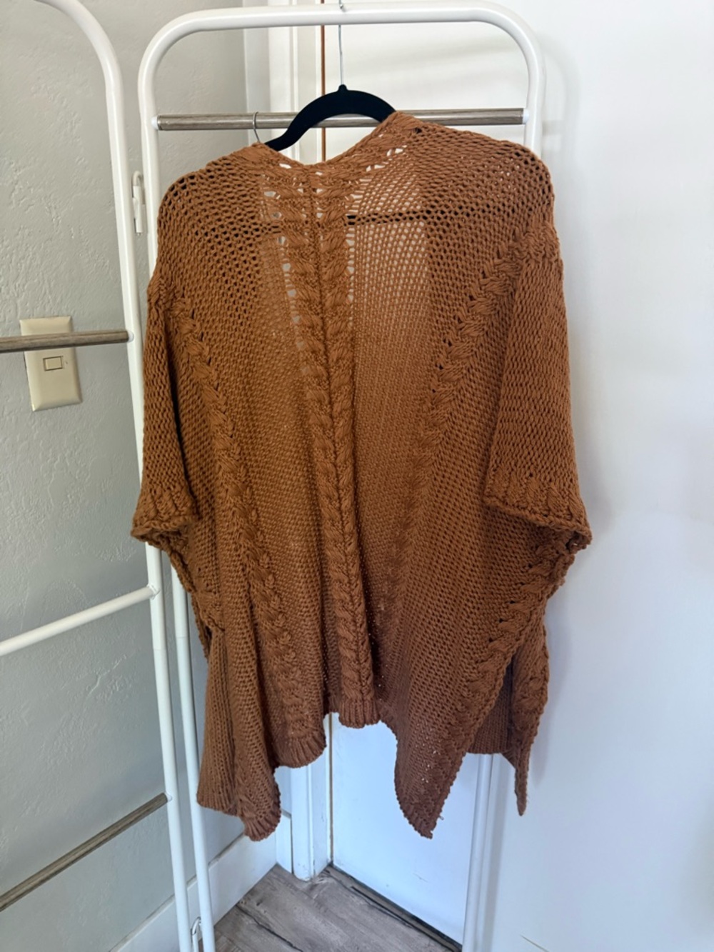 Rust Brown Open Knit Women’s Sweater Ruana - Picture 3 of 3